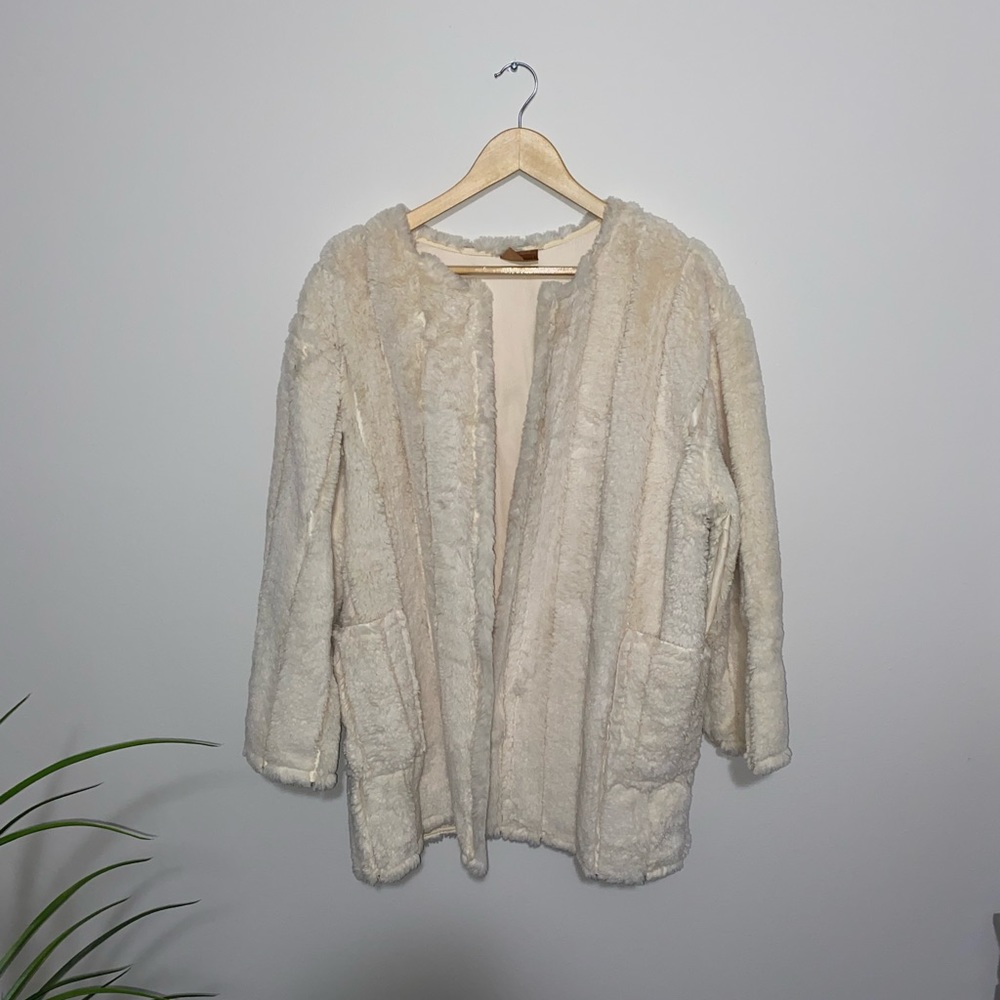 Faux Fur Coat, White/beige